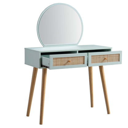 Coiffeuse en rotin tressé Frances avec miroir, menthe