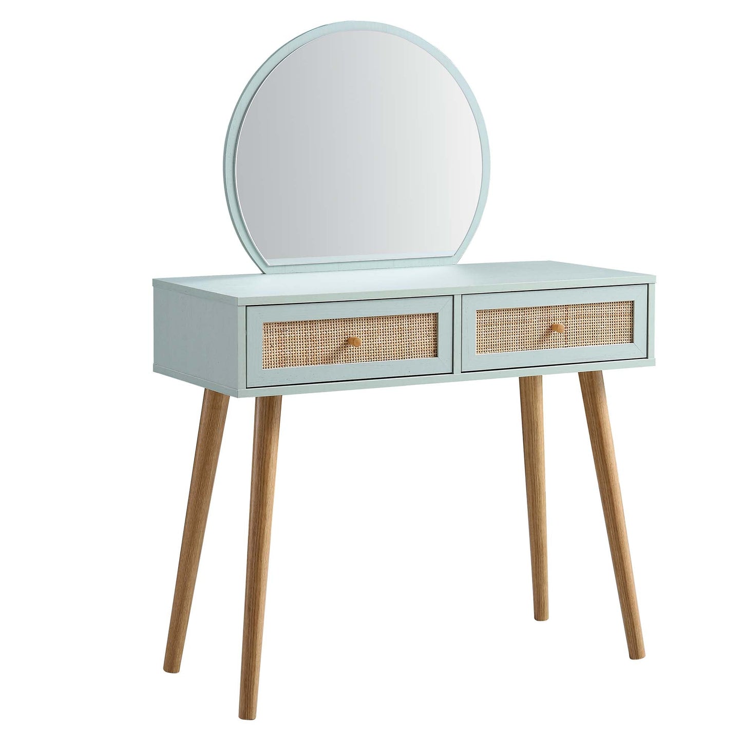 Coiffeuse en rotin tressé Frances avec miroir, menthe