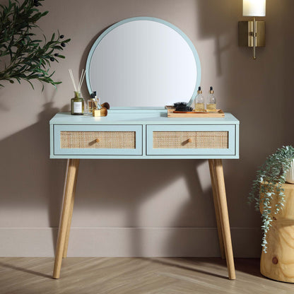 Coiffeuse en rotin tressé Frances avec miroir, menthe
