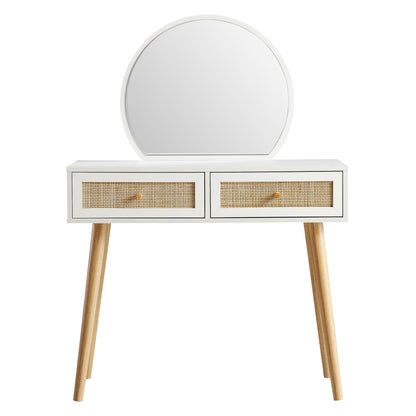 Coiffeuse en rotin tressé Frances avec miroir, blanche