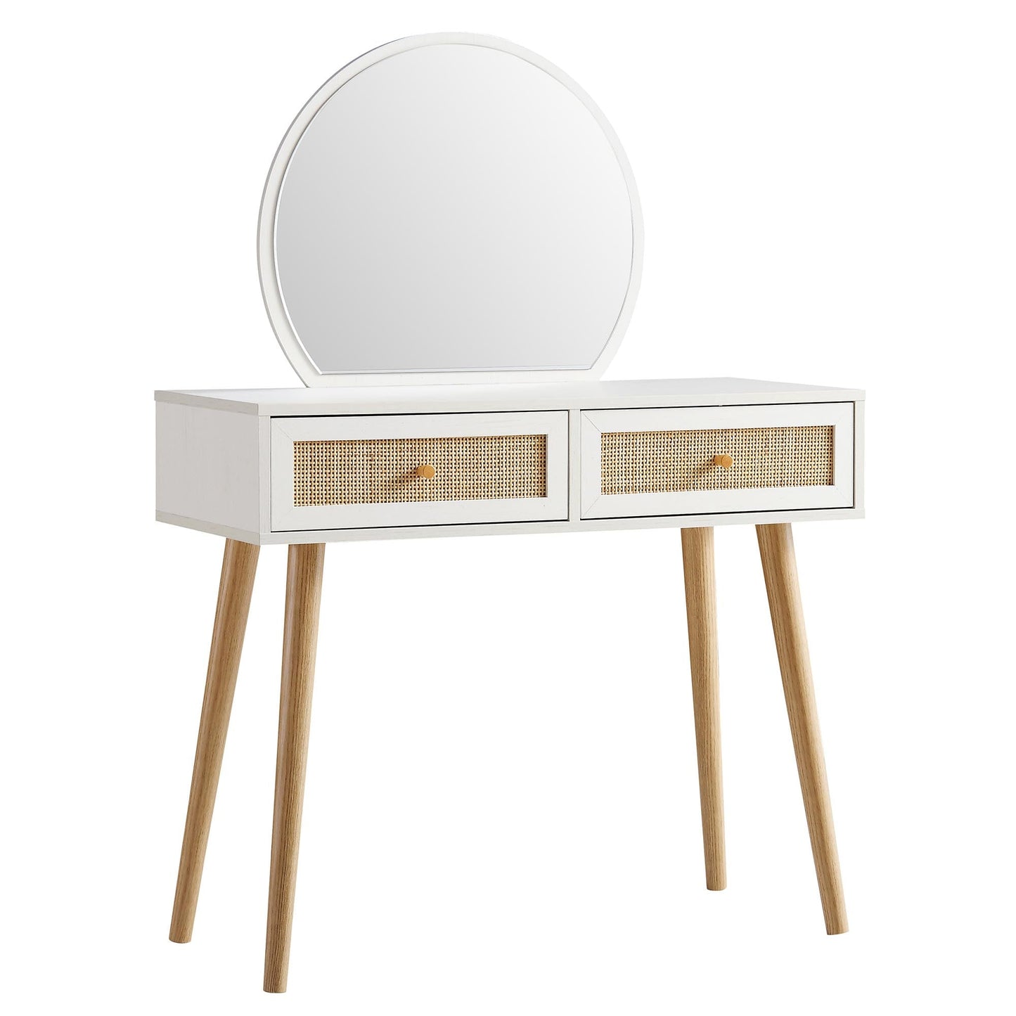 Coiffeuse en rotin tressé Frances avec miroir, blanche