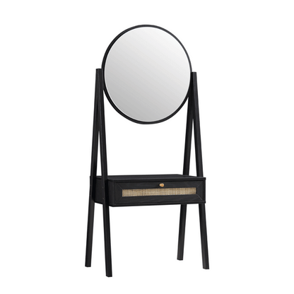 Coiffeuse en rotin tressé Frances avec miroir, noire
