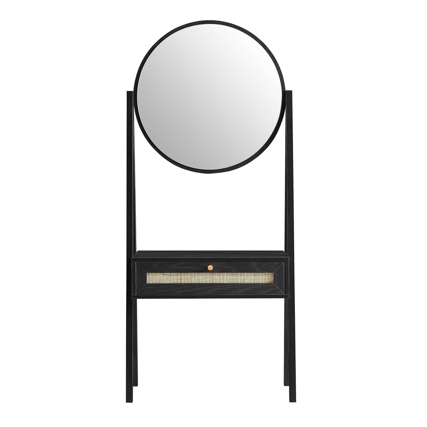 Coiffeuse en rotin tressé Frances avec miroir, noire