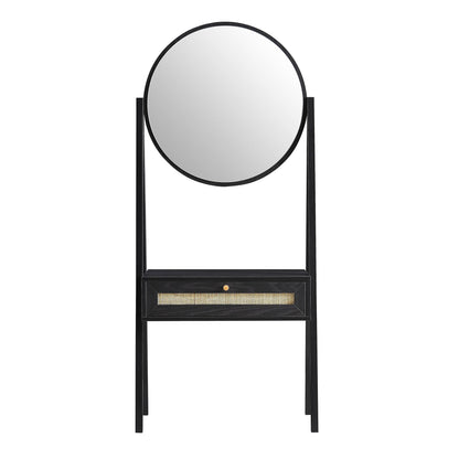 Coiffeuse en rotin tressé Frances avec miroir, noire