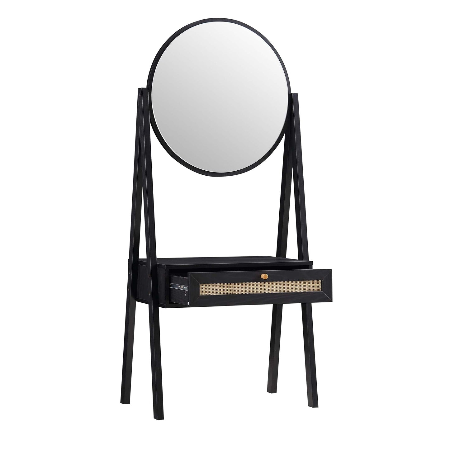 Coiffeuse en rotin tressé Frances avec miroir, noire