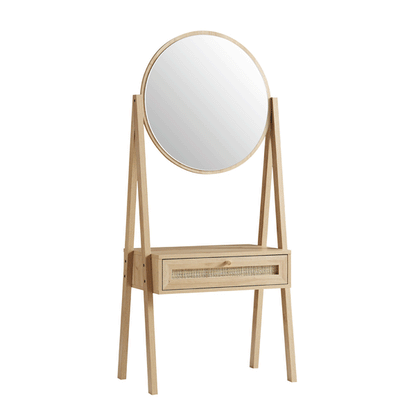 Coiffeuse en rotin tressé Frances avec miroir, couleur naturelle