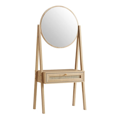Coiffeuse en rotin tressé Frances avec miroir, couleur naturelle