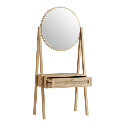 Coiffeuse en rotin tressé Frances avec miroir, couleur naturelle