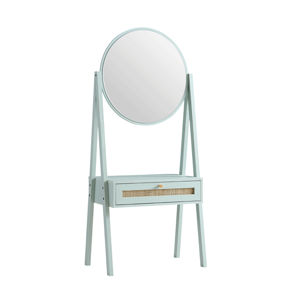 Coiffeuse en rotin tressé Frances avec miroir, menthe