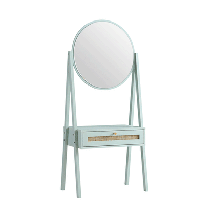 Coiffeuse en rotin tressé Frances avec miroir, menthe