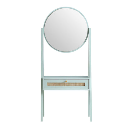 Coiffeuse en rotin tressé Frances avec miroir, menthe