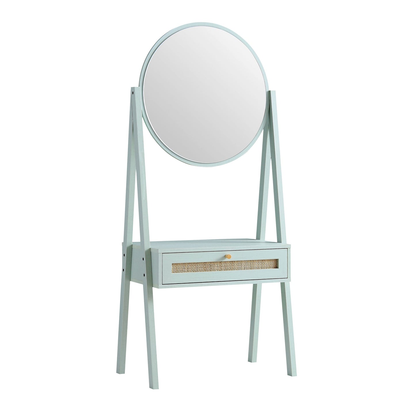 Coiffeuse en rotin tressé Frances avec miroir, menthe