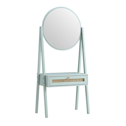 Coiffeuse en rotin tressé Frances avec miroir, menthe