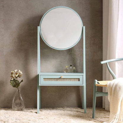Coiffeuse en rotin tressé Frances avec miroir, menthe