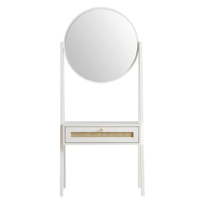 Coiffeuse sur pied en rotin tressé Frances avec miroir, blanche