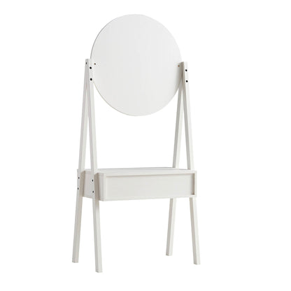 Coiffeuse sur pied en rotin tressé Frances avec miroir, blanche