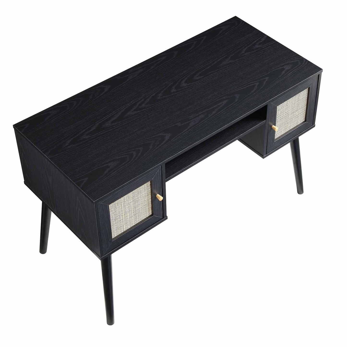 Bureau 2 portes en rotin tressé Frances, noir