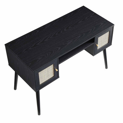 Bureau 2 portes en rotin tressé Frances, noir