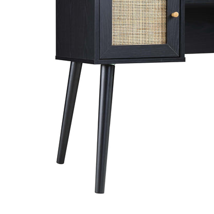 Bureau 2 portes en rotin tressé Frances, noir