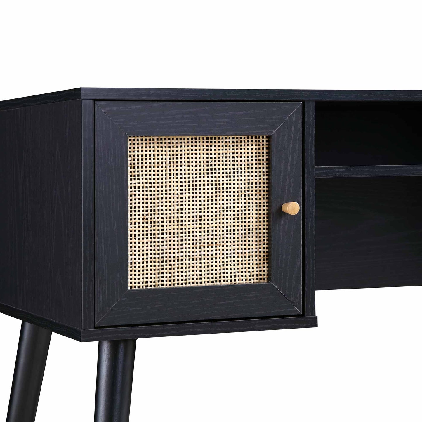 Bureau 2 portes en rotin tressé Frances, noir
