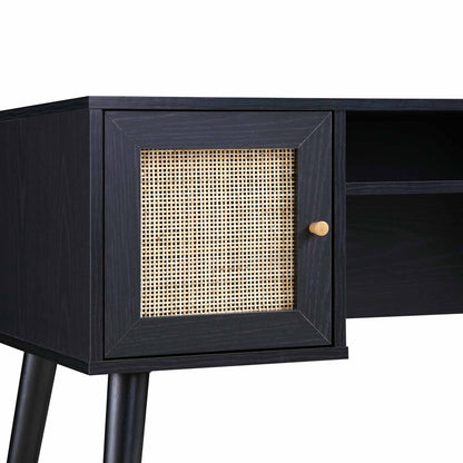 Bureau 2 portes en rotin tressé Frances, noir
