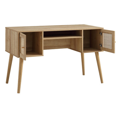 Bureau 2 portes en rotin tressé Frances, naturel