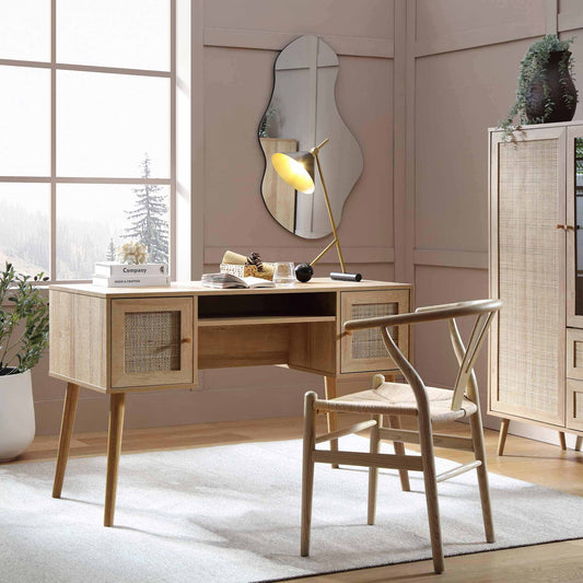 Bureau 2 portes en rotin tressé Frances, naturel