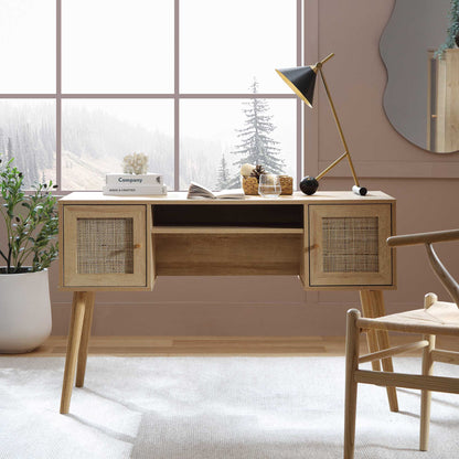 Bureau 2 portes en rotin tressé Frances, naturel