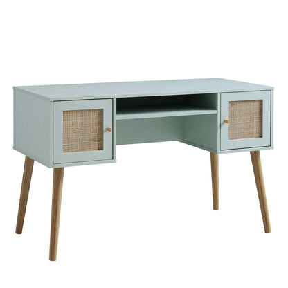 Bureau 2 portes en rotin tressé Frances, menthe