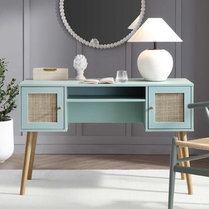 Bureau 2 portes en rotin tressé Frances, menthe