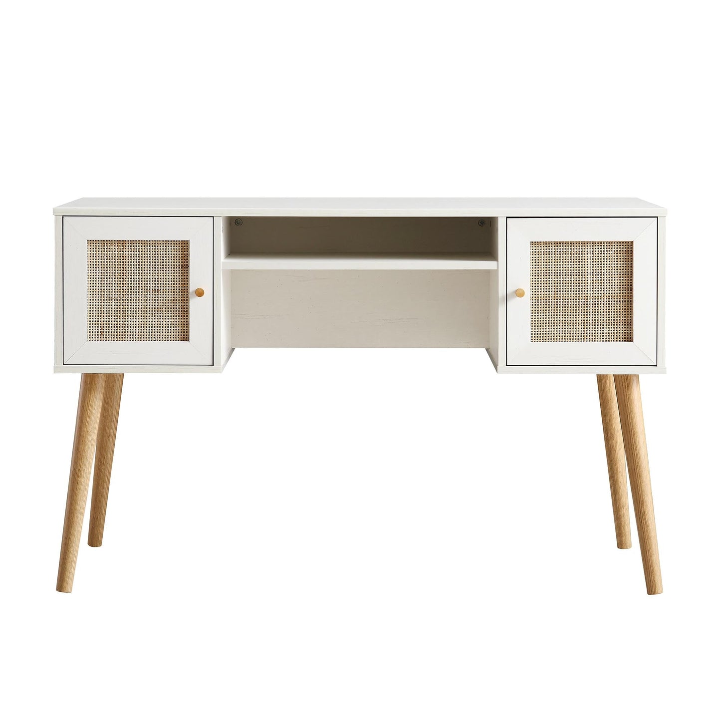 Bureau 2 portes en rotin tressé Frances, blanc