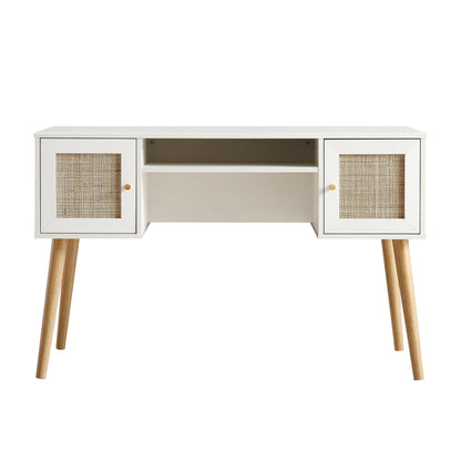 Bureau 2 portes en rotin tressé Frances, blanc