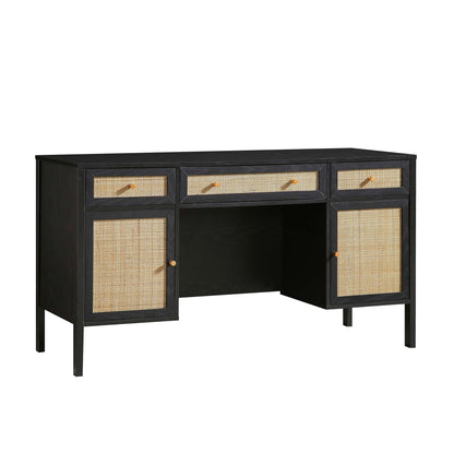 Bureau 3 tiroirs en rotin tressé Frances, noir