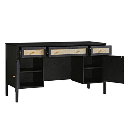 Bureau 3 tiroirs en rotin tressé Frances, noir