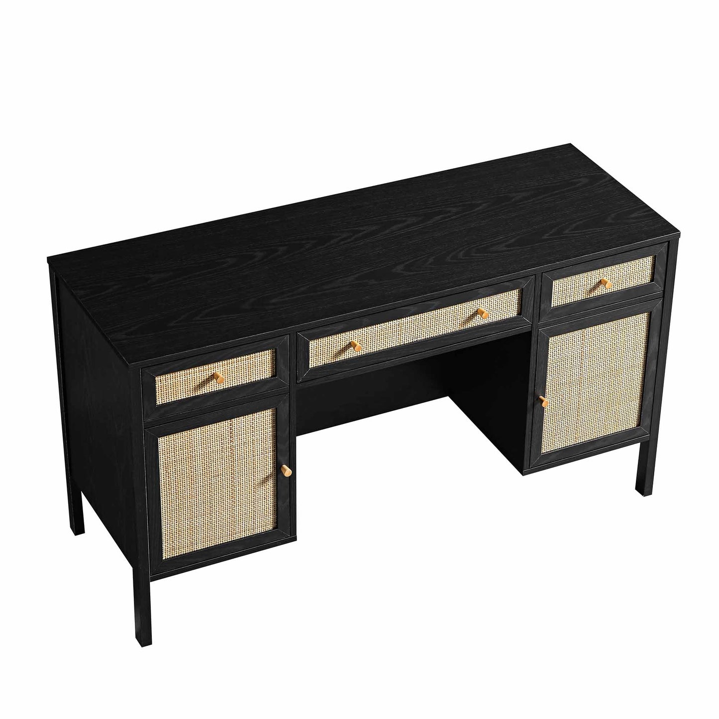 Bureau 3 tiroirs en rotin tressé Frances, noir
