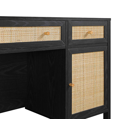 Bureau 3 tiroirs en rotin tressé Frances, noir