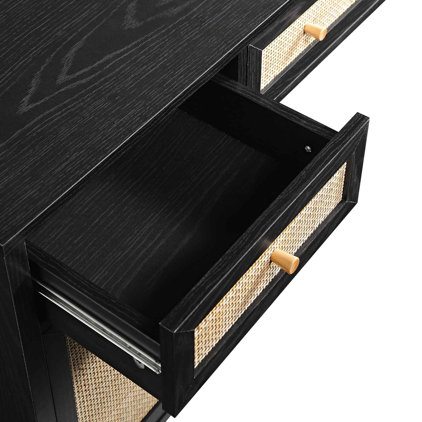 Bureau 3 tiroirs en rotin tressé Frances, noir
