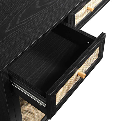 Bureau 3 tiroirs en rotin tressé Frances, noir