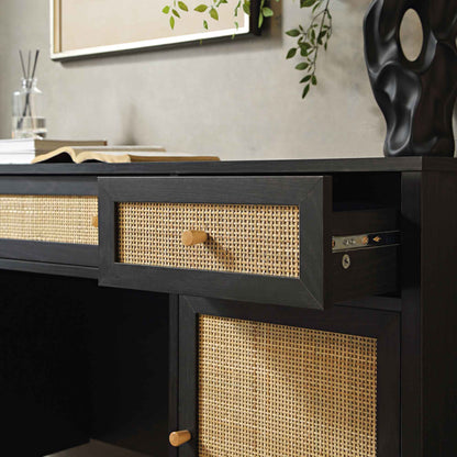 Bureau 3 tiroirs en rotin tressé Frances, noir