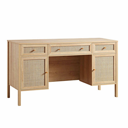 Bureau 3 tiroirs en rotin tressé Frances, naturel