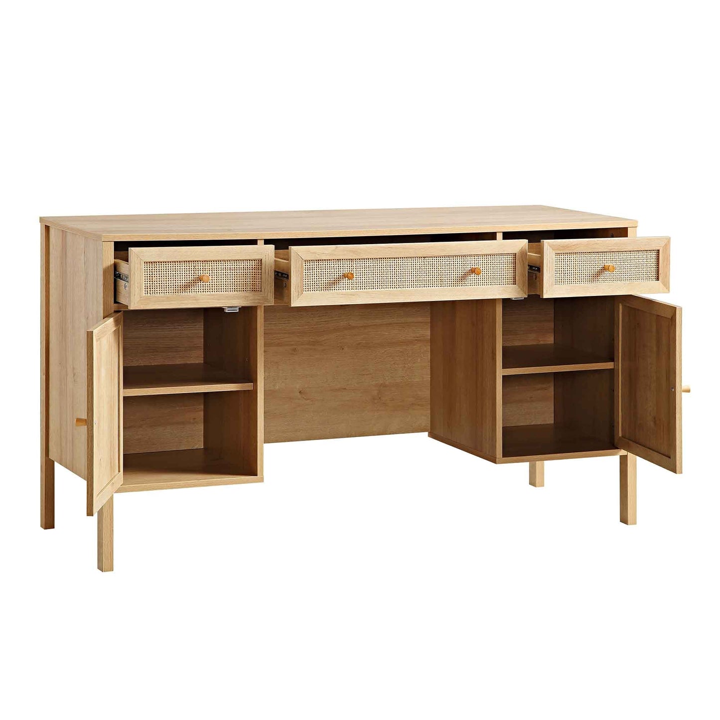 Bureau 3 tiroirs en rotin tressé Frances, naturel