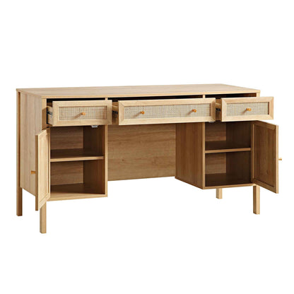 Bureau 3 tiroirs en rotin tressé Frances, naturel