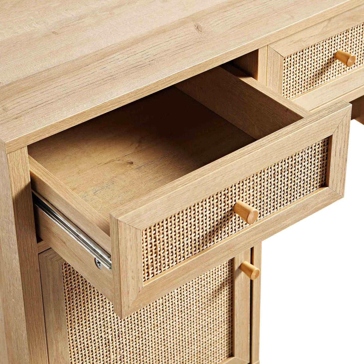 Bureau 3 tiroirs en rotin tressé Frances, naturel