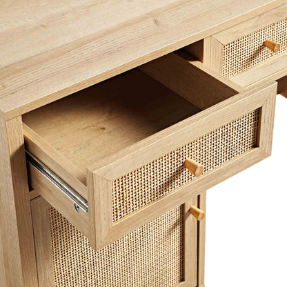 Bureau 3 tiroirs en rotin tressé Frances, naturel