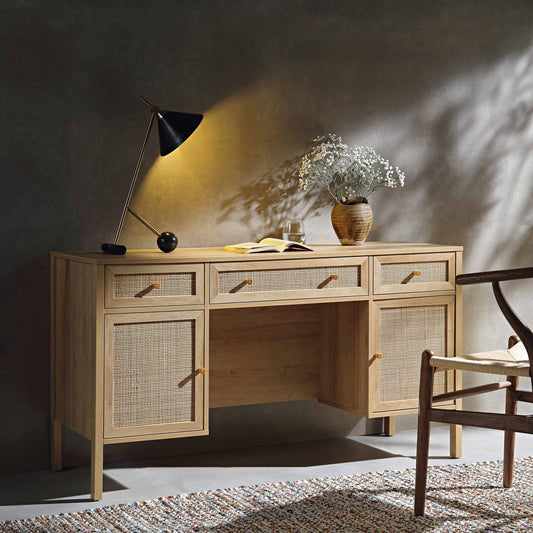 Bureau 3 tiroirs en rotin tressé Frances, naturel
