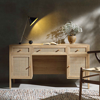 Bureau 3 tiroirs en rotin tressé Frances, naturel