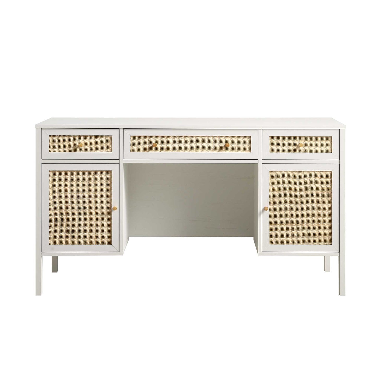 Bureau 3 tiroirs en rotin tressé Frances, blanc