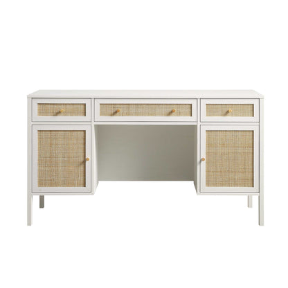 Bureau 3 tiroirs en rotin tressé Frances, blanc
