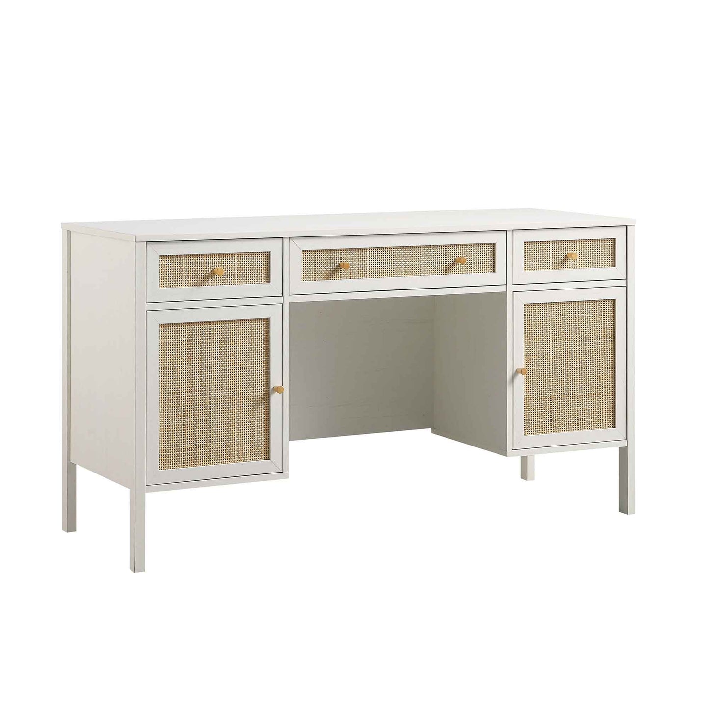 Bureau 3 tiroirs en rotin tressé Frances, blanc