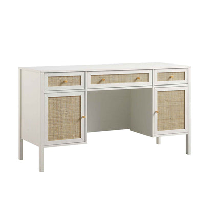 Bureau 3 tiroirs en rotin tressé Frances, blanc